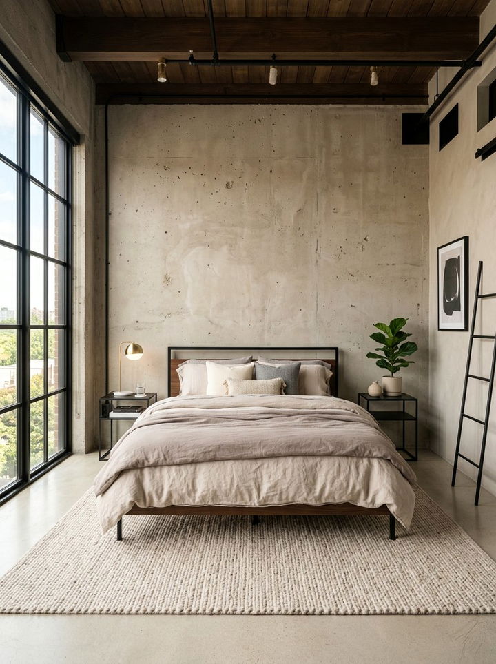 Concrete Wall Industrial Beige Bedroom - 30 industrial beige bedroom ideas
