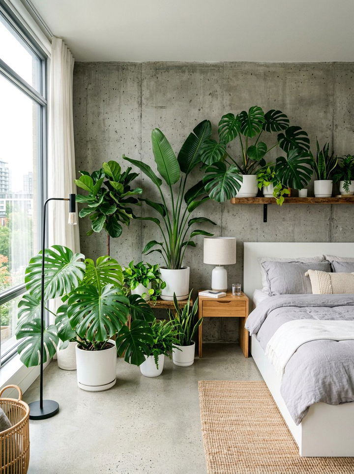 Concrete Wall With Greenery - 30 concrete wall bedroom ideas