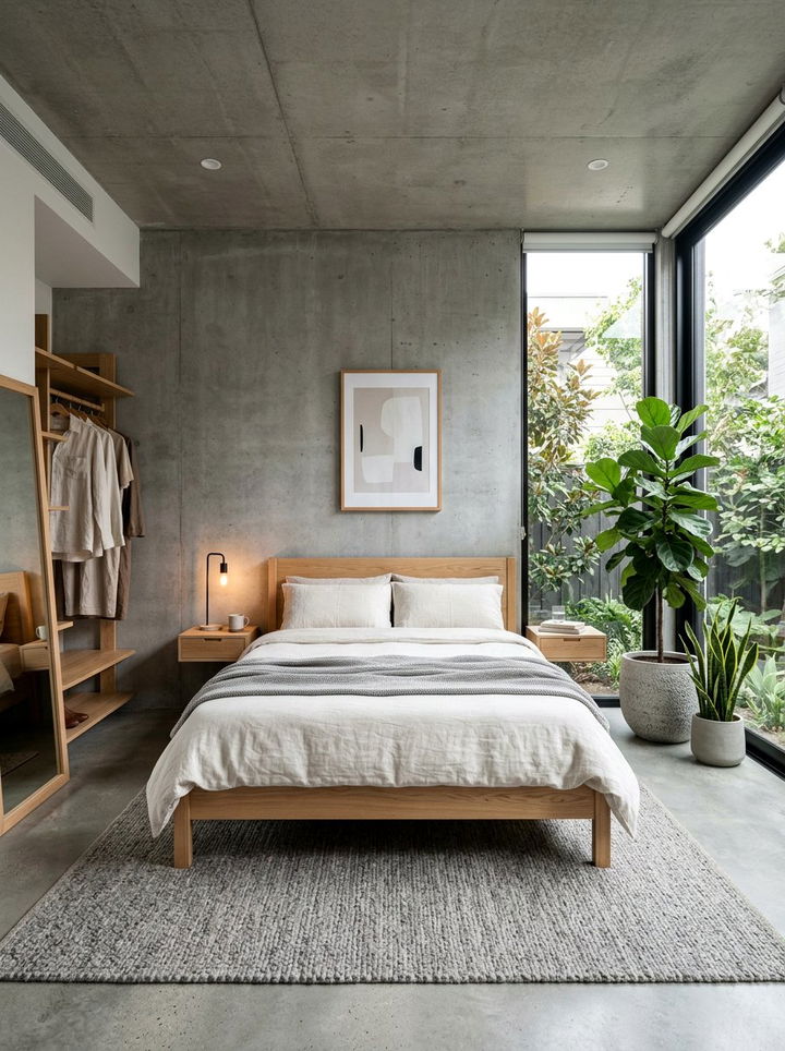 Concrete and Oak Bedroom - 30 mixed material bedroom ideas