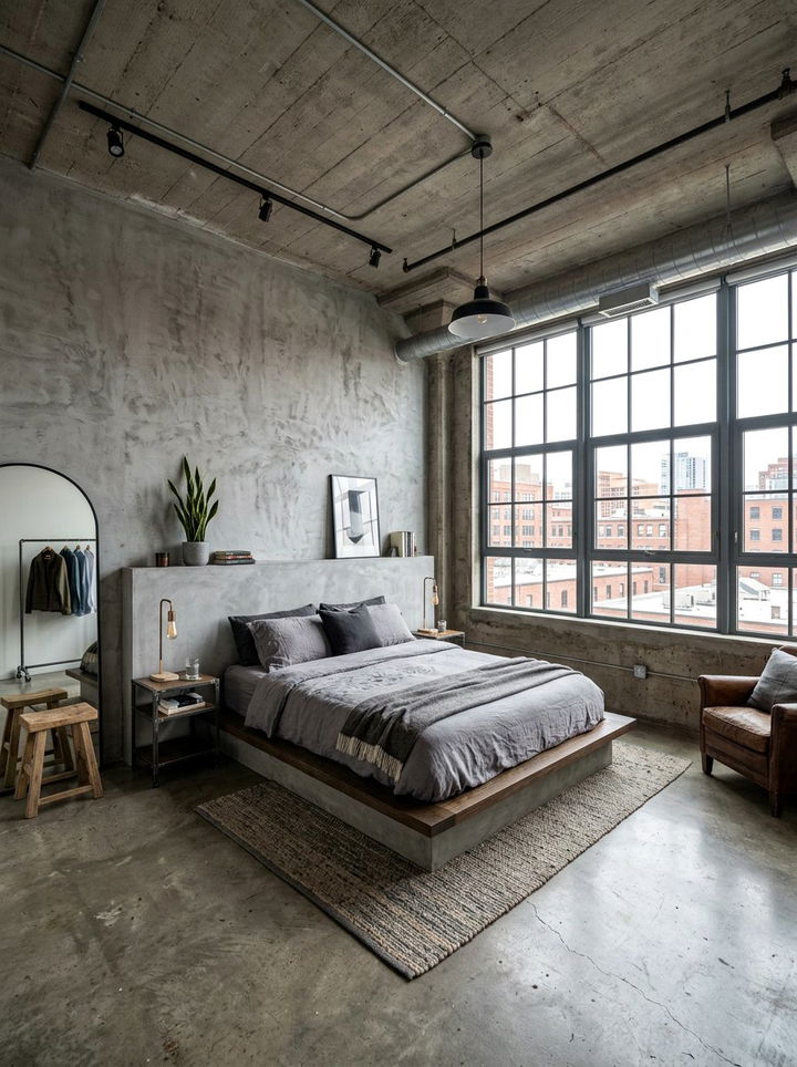 Concrete gray loft bedroom - 30 all gray bedroom ideas