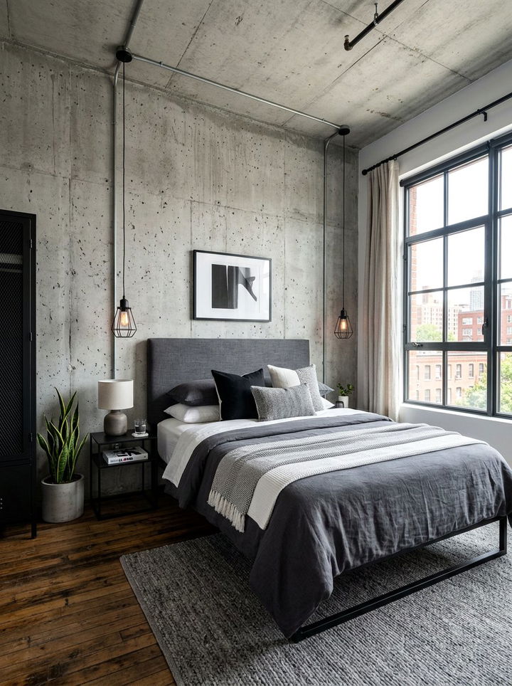 Concrete texture wall - 30 bedroom feature wall ideas