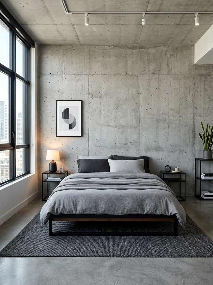 Concrete wall bedroom - 30 minimalist grey bedroom ideas