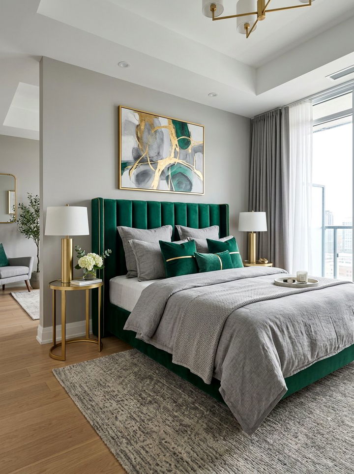 Condo bedroom velvet headboard - 30 condo bedroom ideas