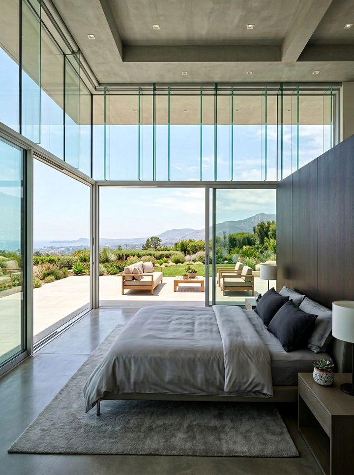 Contemporary Bedroom Glass Wall - 30 bedroom with patio doors