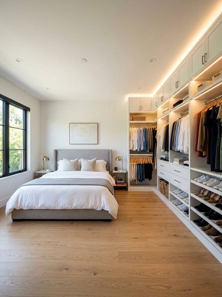 Contemporary Bedroom With Open Walk In Closet - 30 spacious bedroom ideas