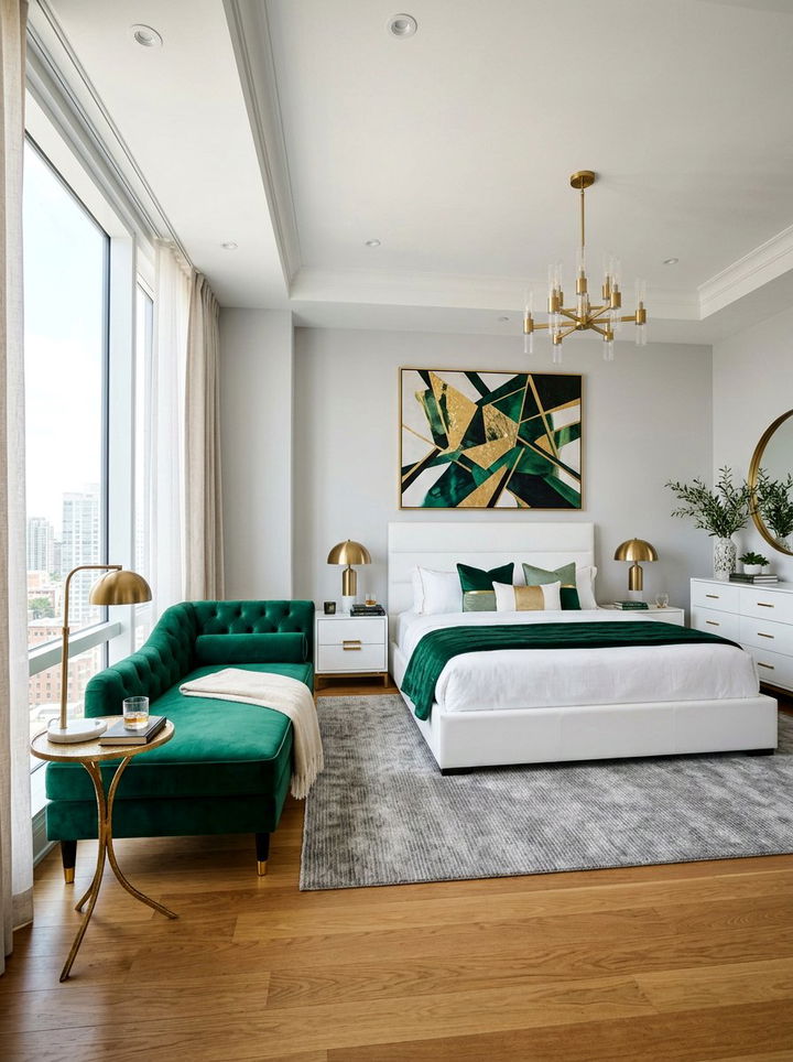 Contemporary Bedroom With Velvet Chaise - 30 bedroom with lounge ideas