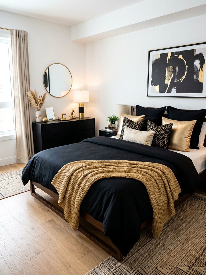 Contemporary Black Bedding Gold Accents - 30 black and gold bedroom ideas