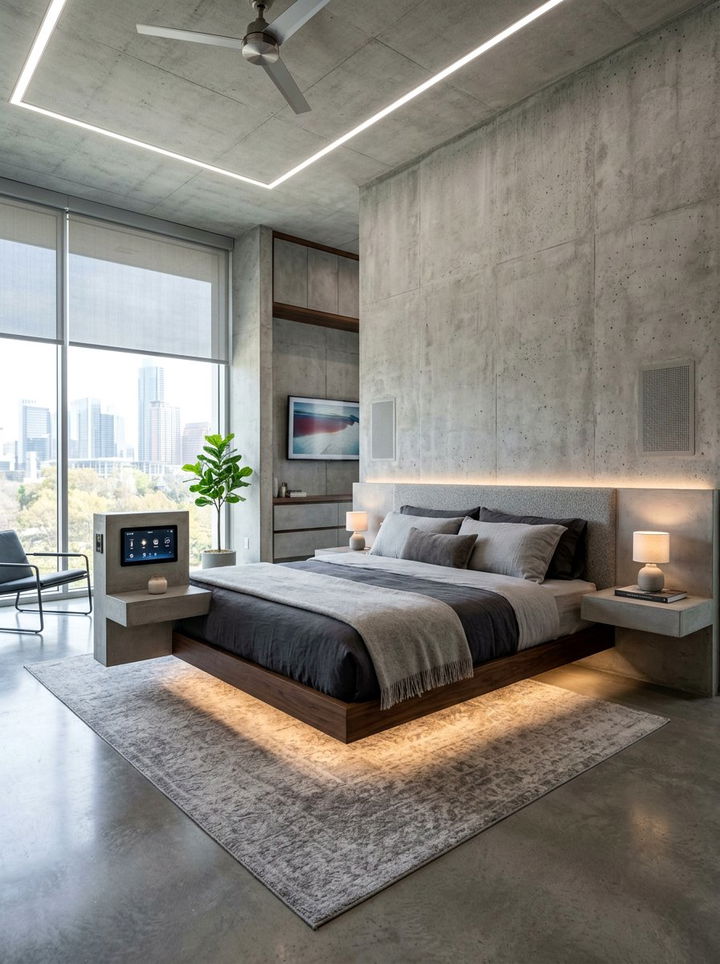 Contemporary Concrete Bedroom Interior - 30 concrete wall bedroom ideas
