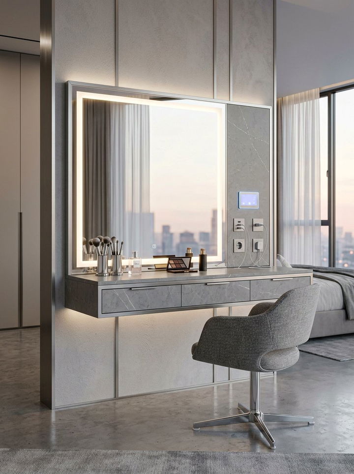 Contemporary Floating Makeup Station - 30 bedroom floating vanity ideas