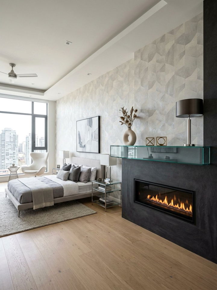 Contemporary Glass Bedroom Mantel - 30 bedroom fireplace mantels