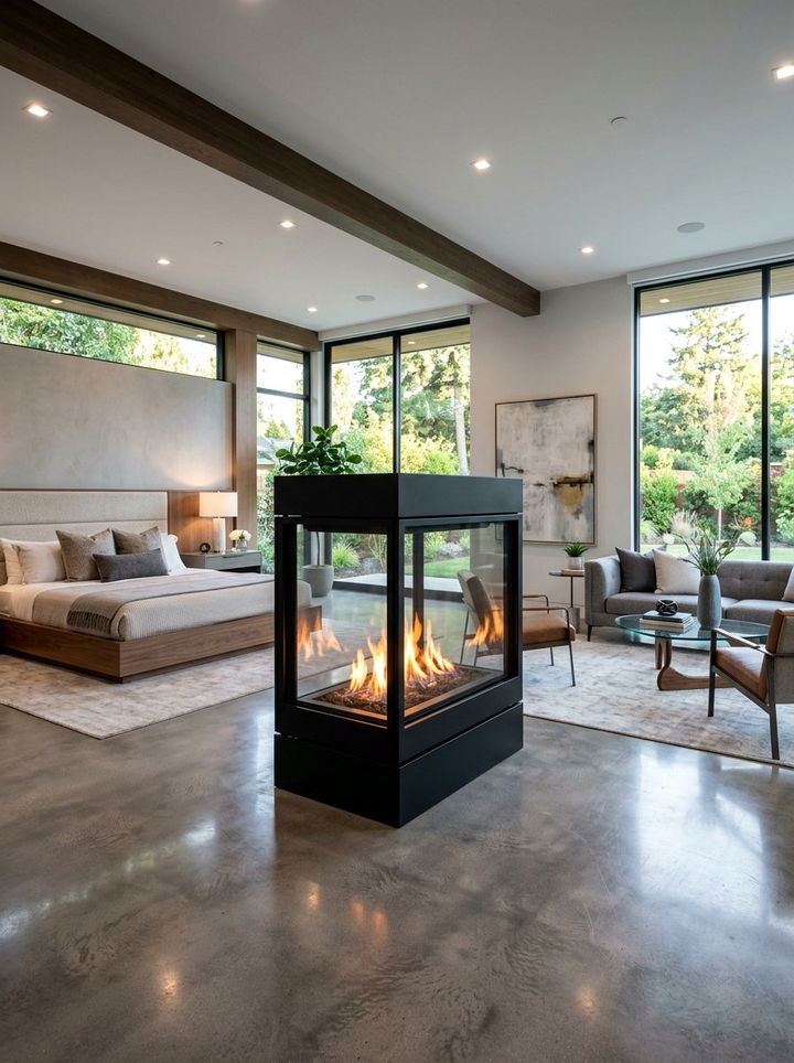 Contemporary Glass Fireplace Master Bedroom - 30 bedroom with fireplace ideas