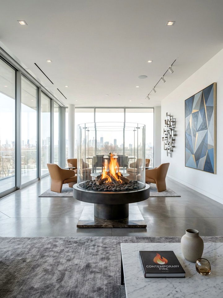 Contemporary Glass Fireplace - 30 bedroom gas fireplace ideas