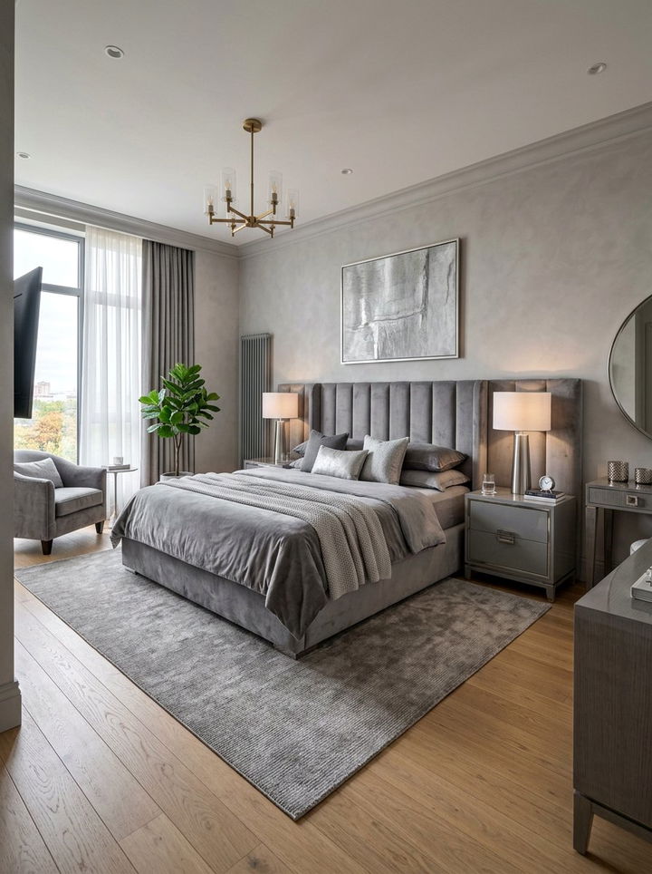 Contemporary Gray Velvet Bedroom - 30 gray bedroom furniture ideas