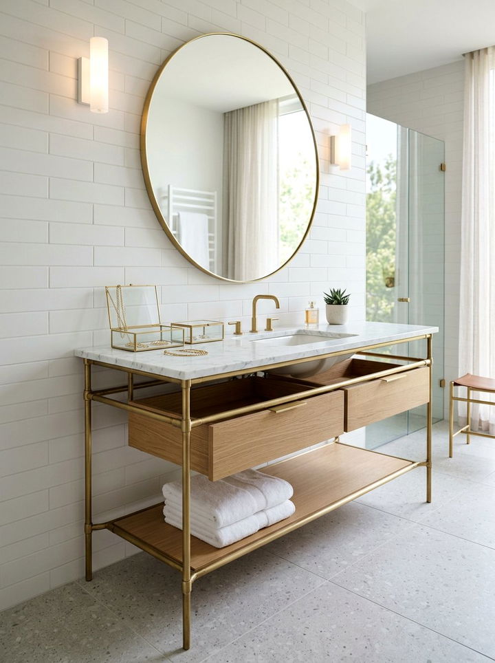 Contemporary Marble And Brass Vanity - 30 bedroom makeup vanities