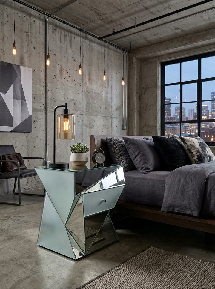 Contemporary Mirrored Nightstand - 30 bedroom mirrored nightstands