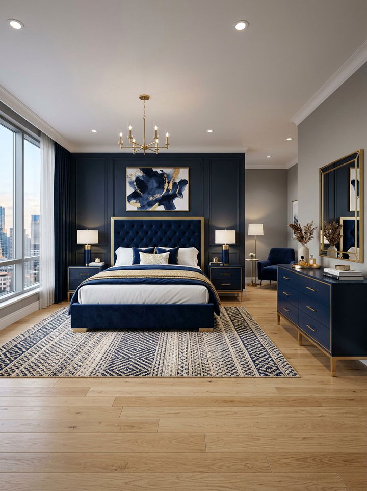 Contemporary Navy And Gold Bedroom Suite - 30 navy and gold bedroom ideas