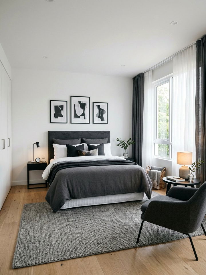 Contemporary charcoal white guest room - 30 charcoal and white bedroom ideas