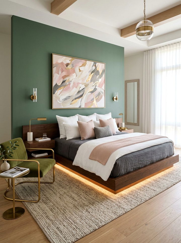 Contemporary green accent wall bedroom - 30 forest green accent wall bedroom