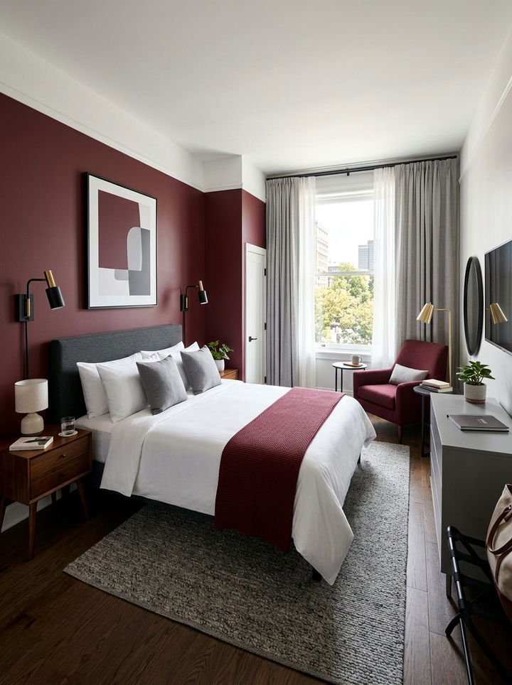 Contemporary maroon guest room - 30 maroon bedroom ideas