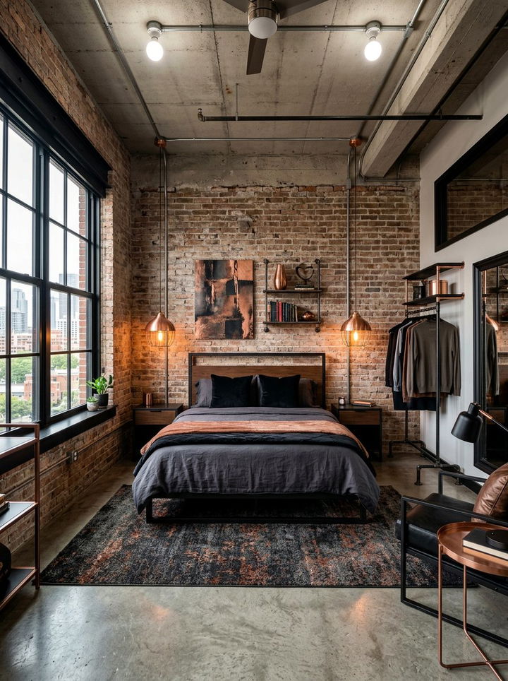 Copper And Black Decor - 30 industrial black bedroom ideas