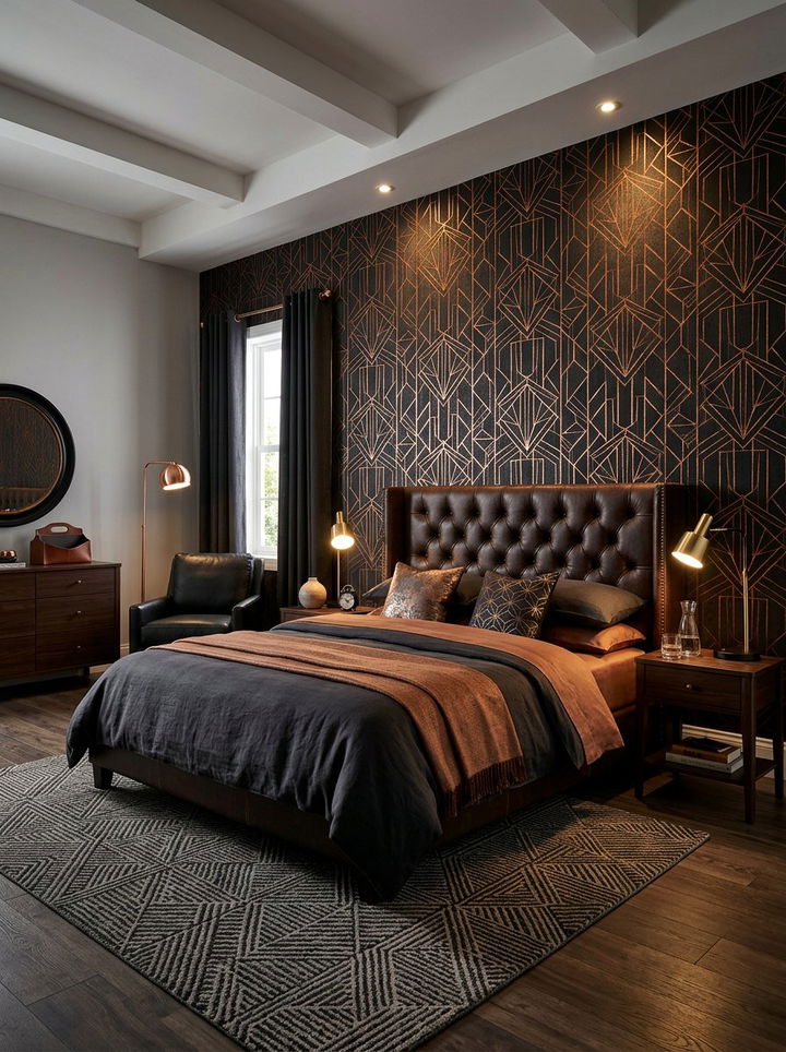 Copper And Black Geometric Wall - 30 bedroom geometric wallpapers