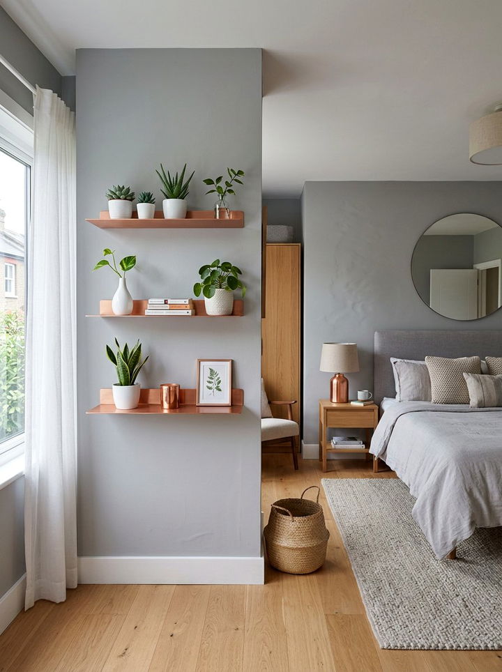 Copper Floating Shelves - 30 copper bedroom ideas