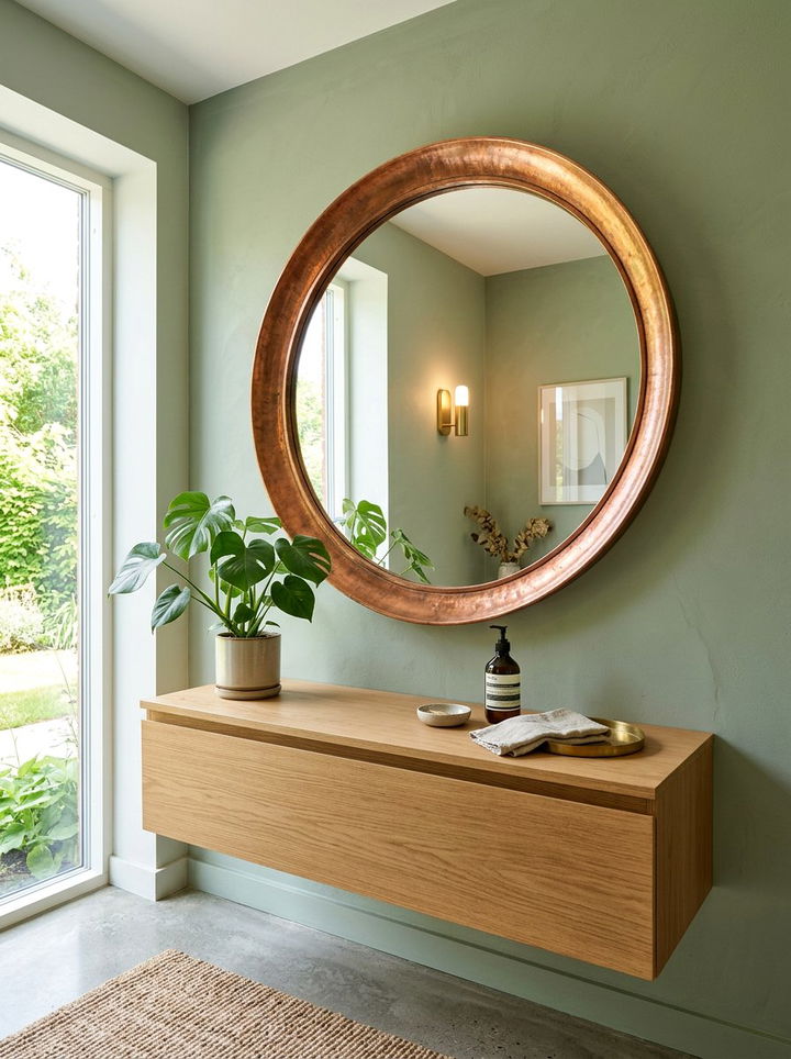 Copper Framed Round Mirror - 30 bedroom round mirrors