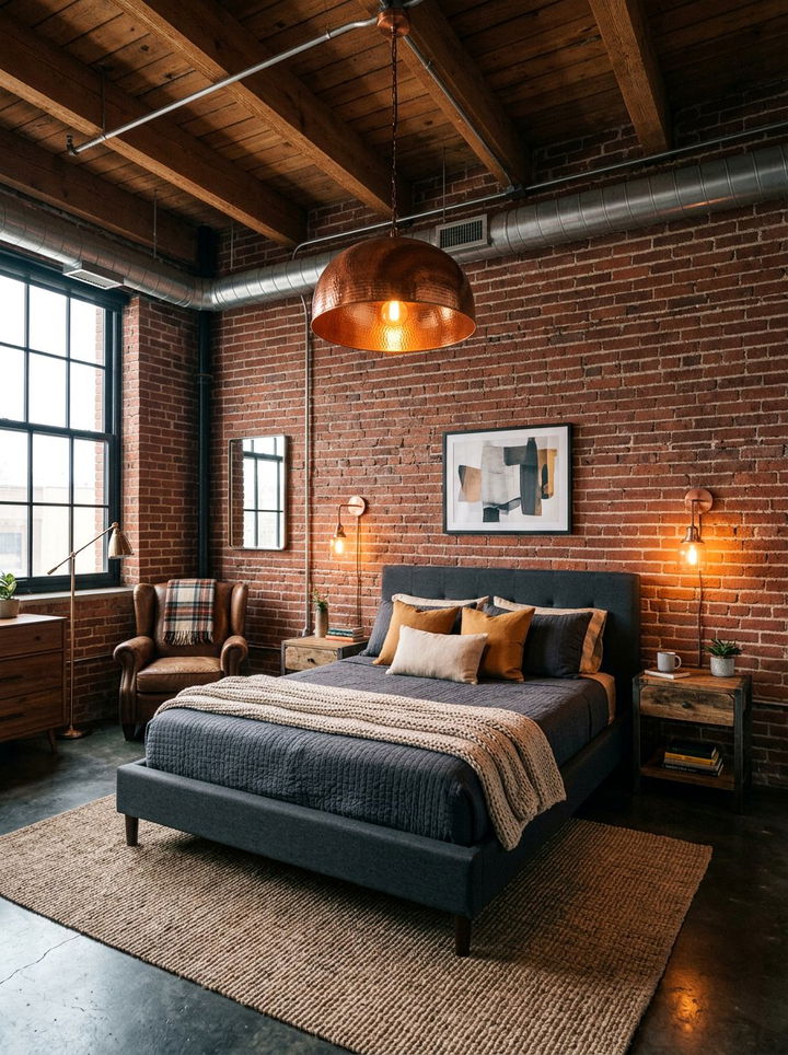 Copper Lighting Fixture - 30 industrial bedroom ideas