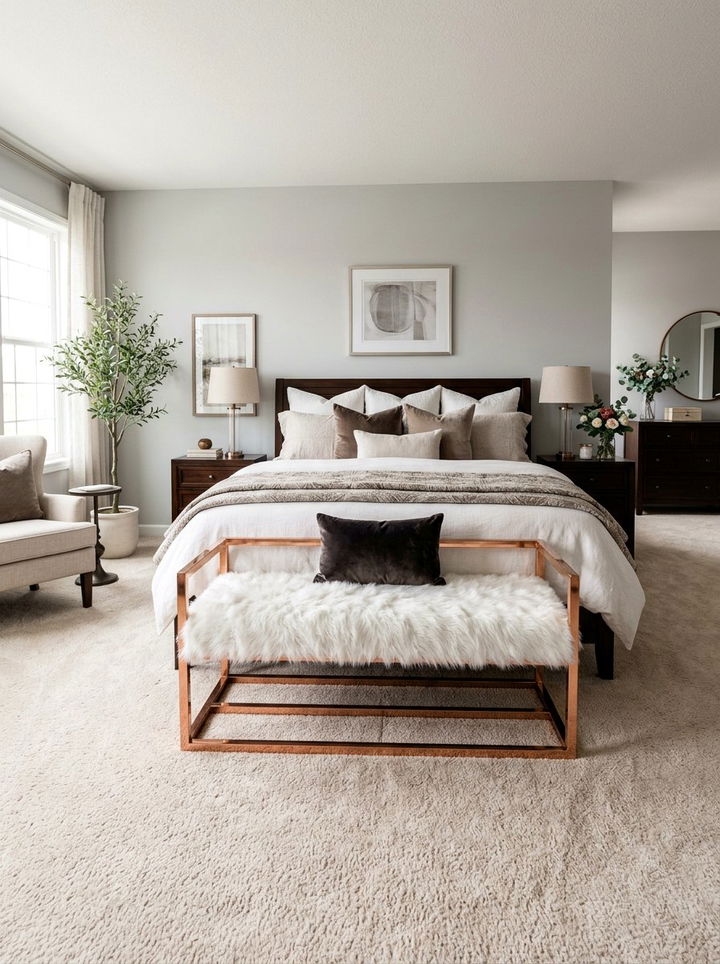 Copper Metal Bench - 30 copper bedroom ideas