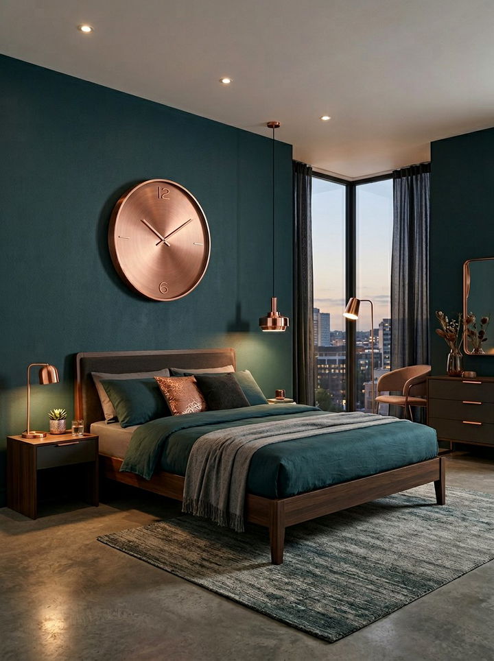 Copper Metal Wall Clock - 30 bedroom clock ideas