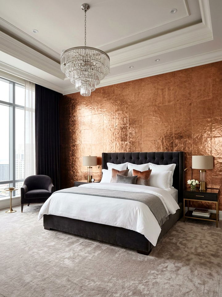 Copper Metallic Accent Wall - 30 amber bedroom ideas