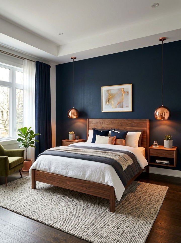 Copper Pendant Lighting - 30 mid-century glam bedroom ideas