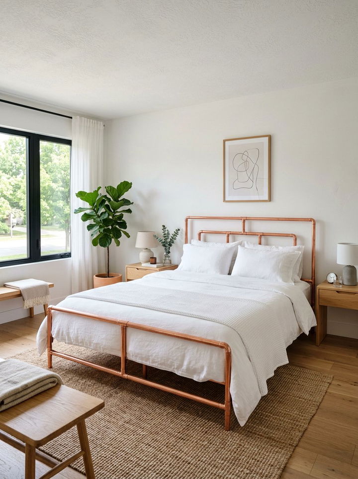 Copper Pipe Bed Frame - 30 DIY bedroom decor ideas
