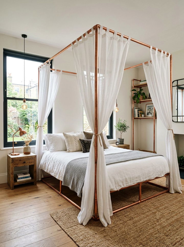 Copper Pipe Canopy - 30 handmade bedroom ideas