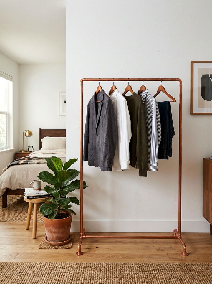 Copper Pipe Rack - 30 copper bedroom ideas