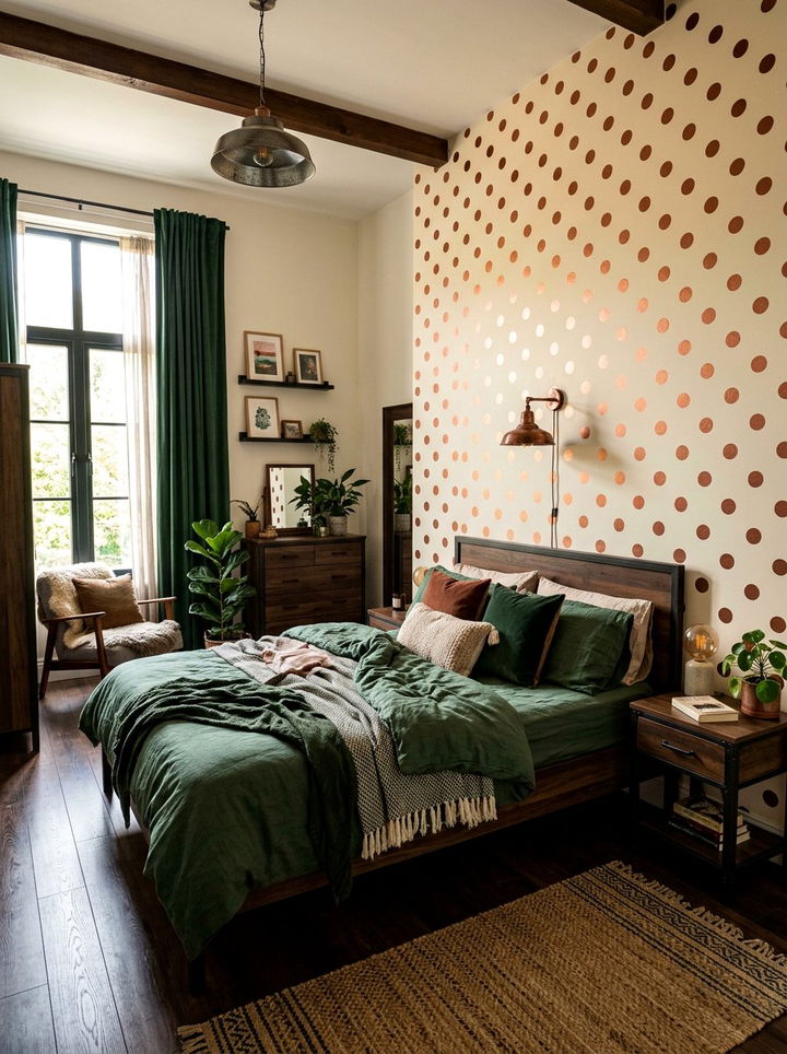 Copper Polka Dot Wall - 30 bedroom polka dot walls