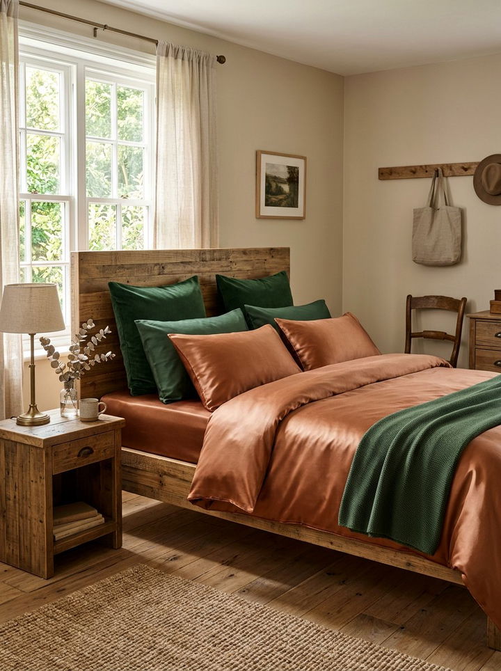 Copper Satin Sheets - 30 bedroom satin bedding ideas