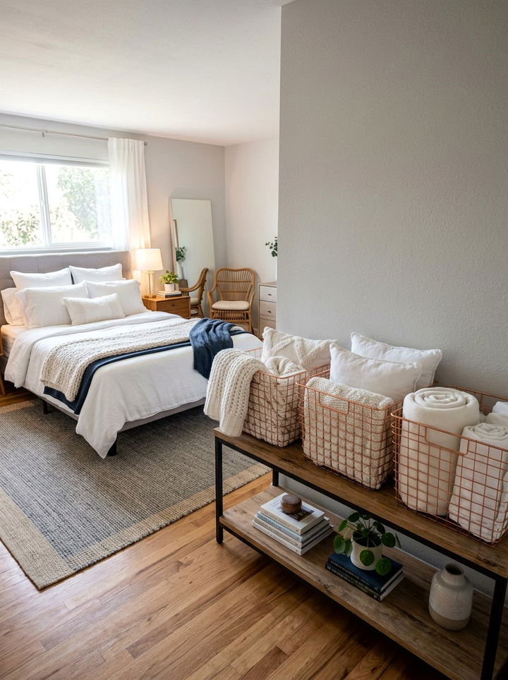 Copper Storage Baskets - 30 copper bedroom ideas