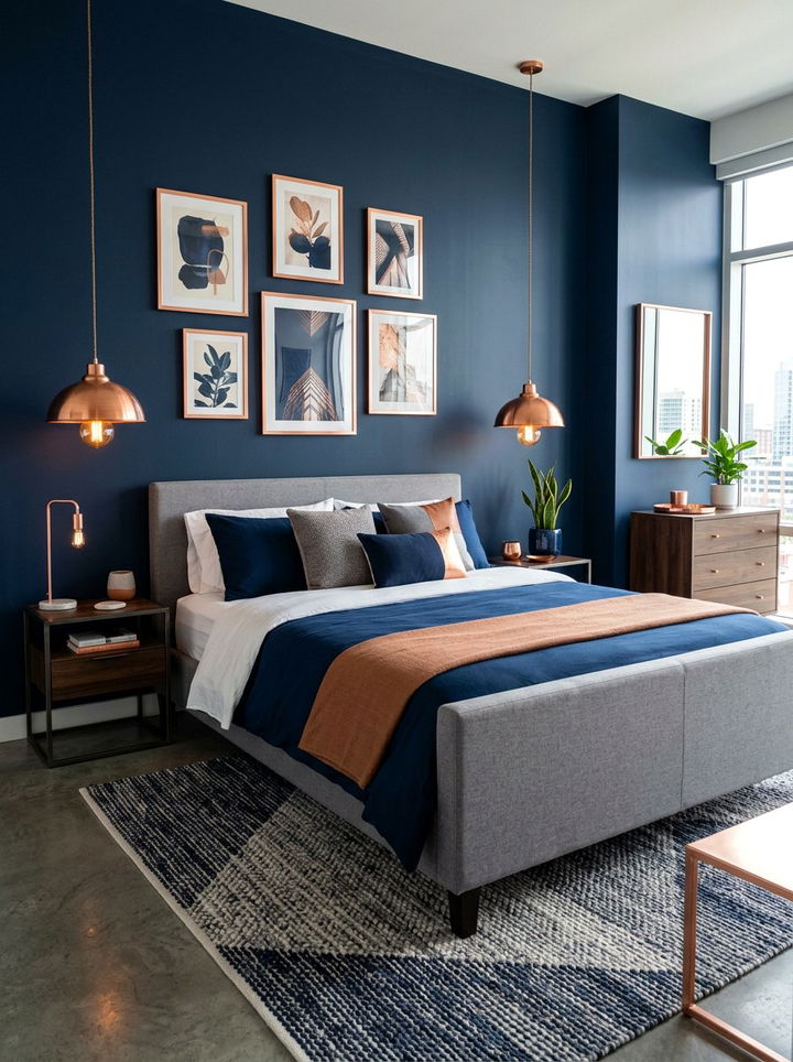 Copper and navy bedroom - 30 colorful bedroom ideas