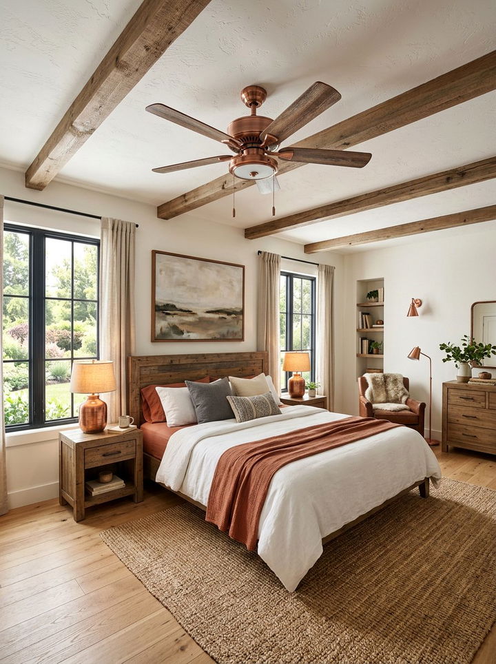 Copper ceiling fan - 30 copper accent bedroom ideas