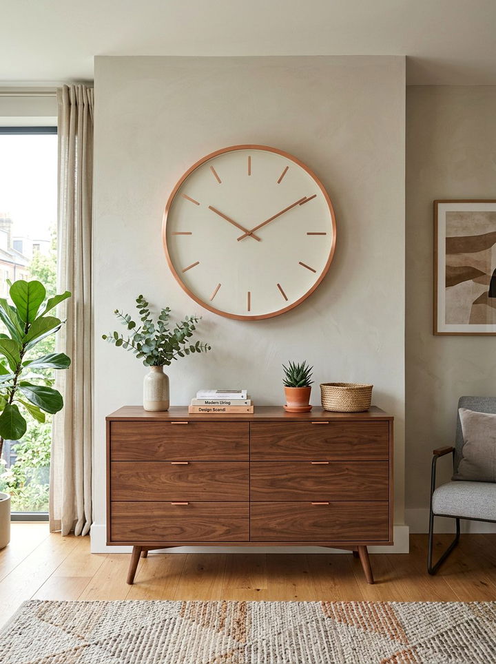 Copper clock on wall - 30 copper accent bedroom ideas