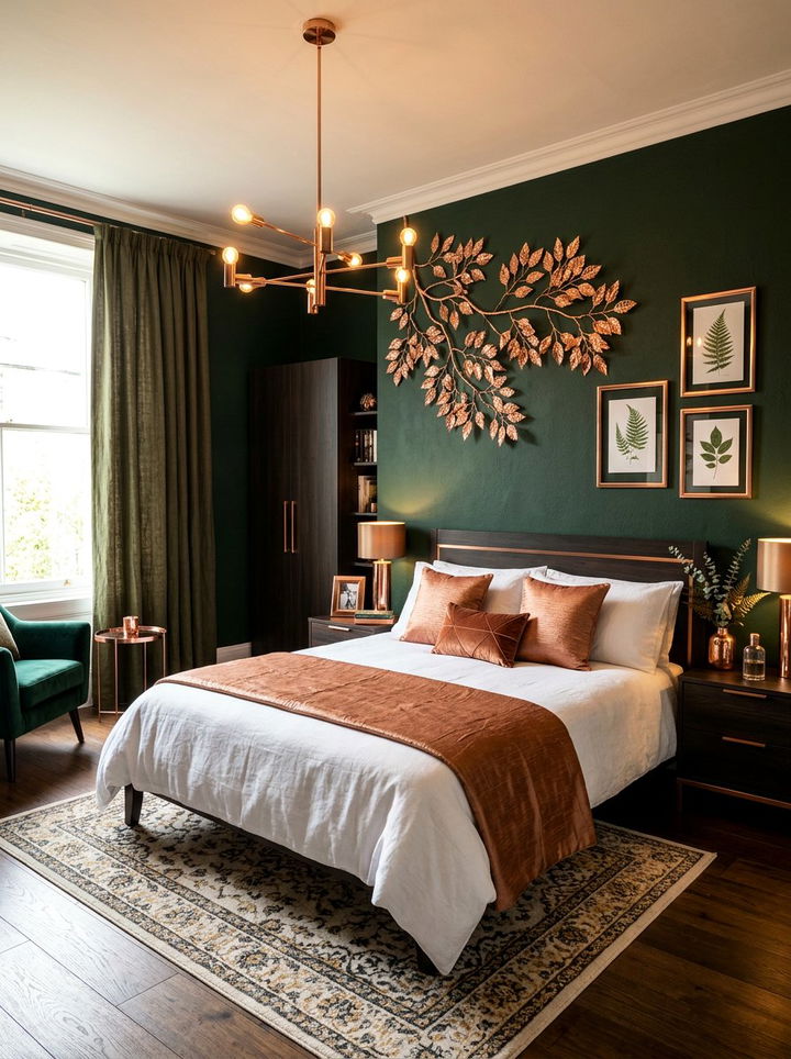 Copper leaf accents - 30 forest inspired bedroom color ideas