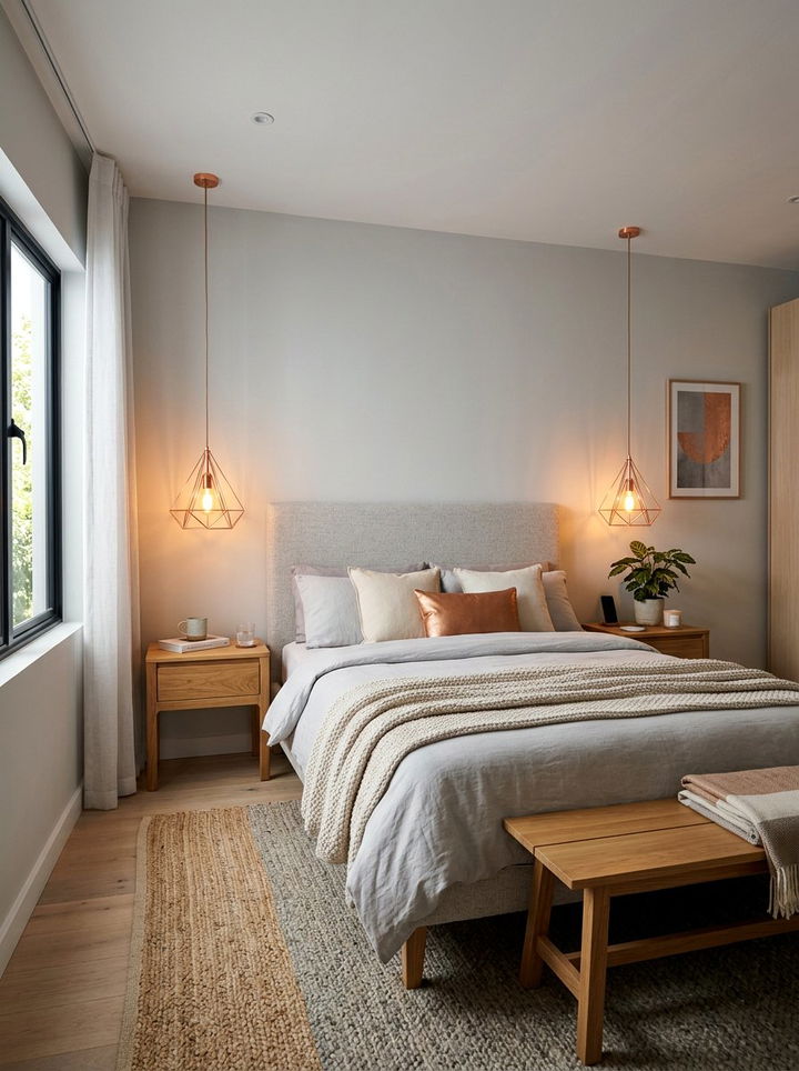 Copper pendant lights - 30 copper accent bedroom ideas