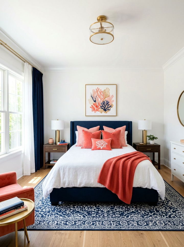 Coral Accent Bedroom - 30 coastal bedroom ideas