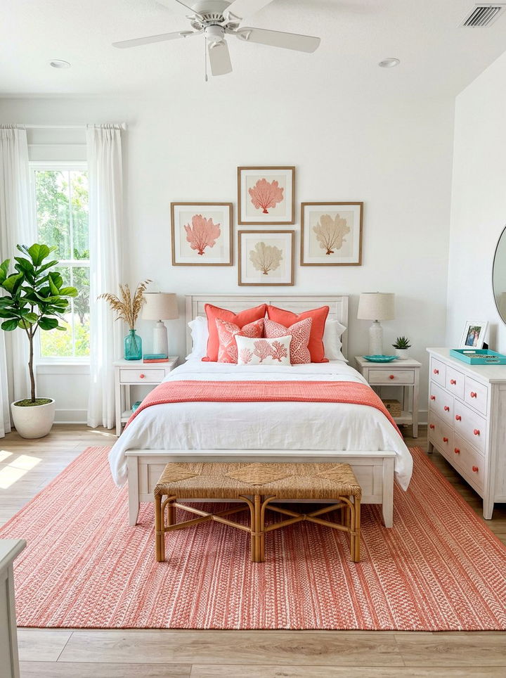Coral Accent Bedroom - 30 beach house bedroom ideas