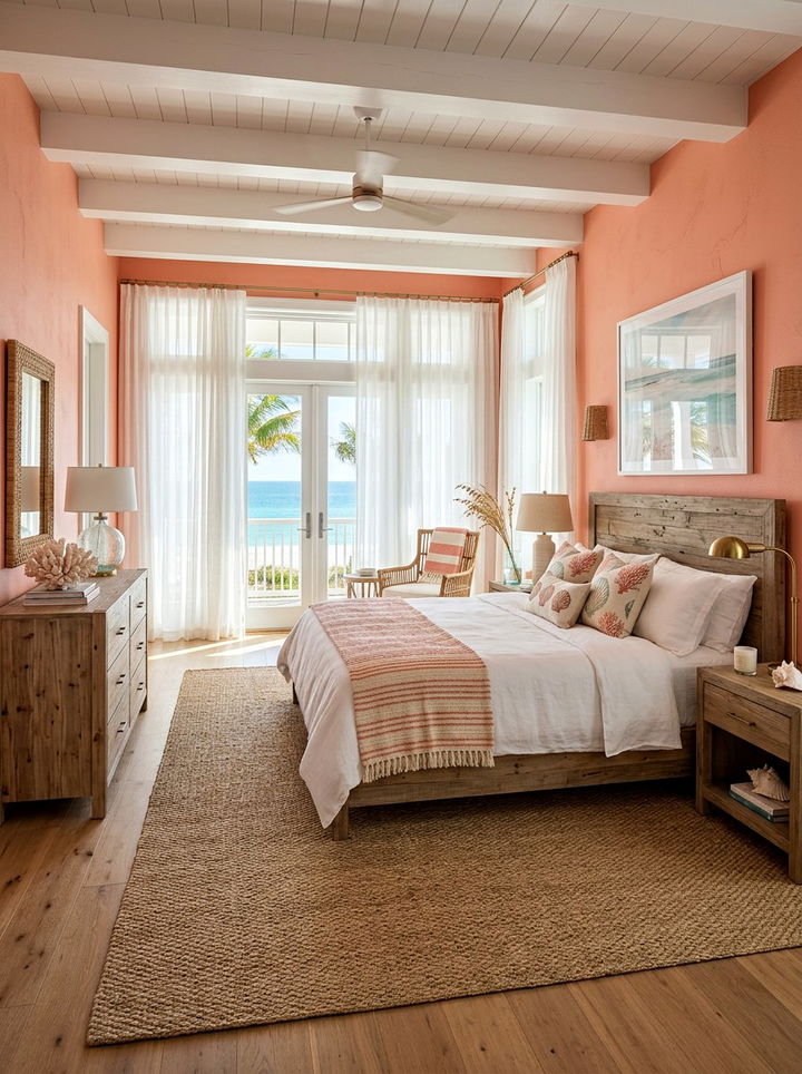 Coral Coastal Bedroom - 30 orange bedroom ideas