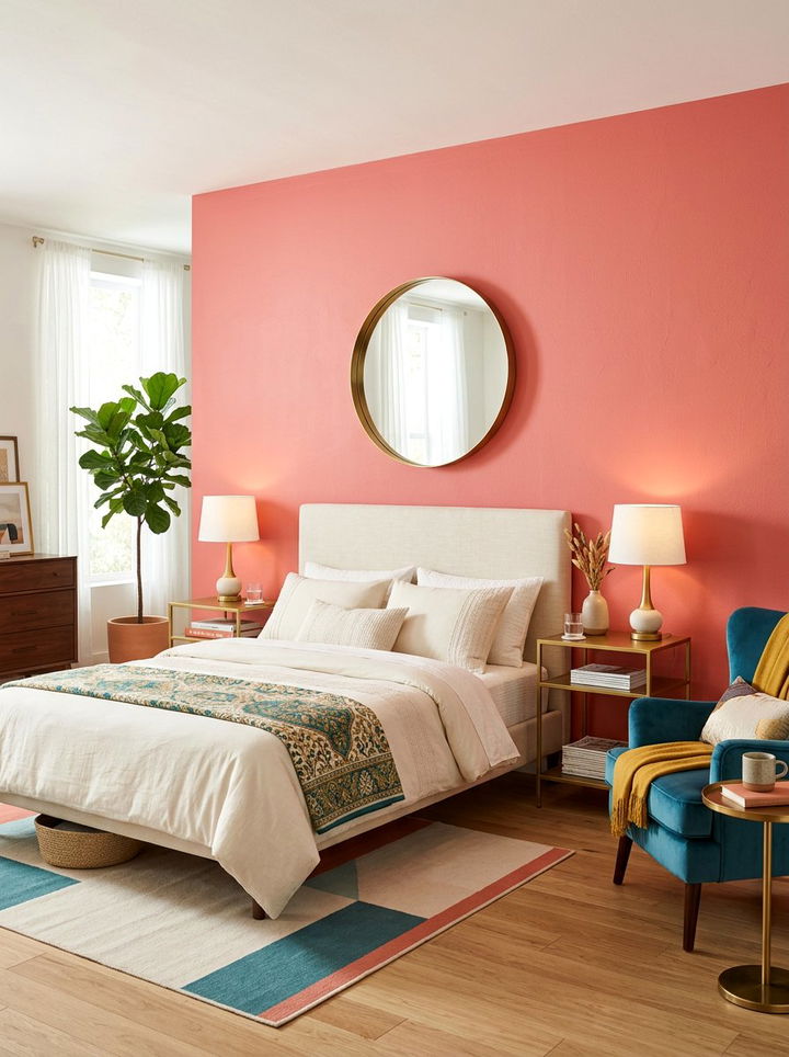 Coral Pink Bedroom Wall - 30 colorful bedroom accent wall ideas