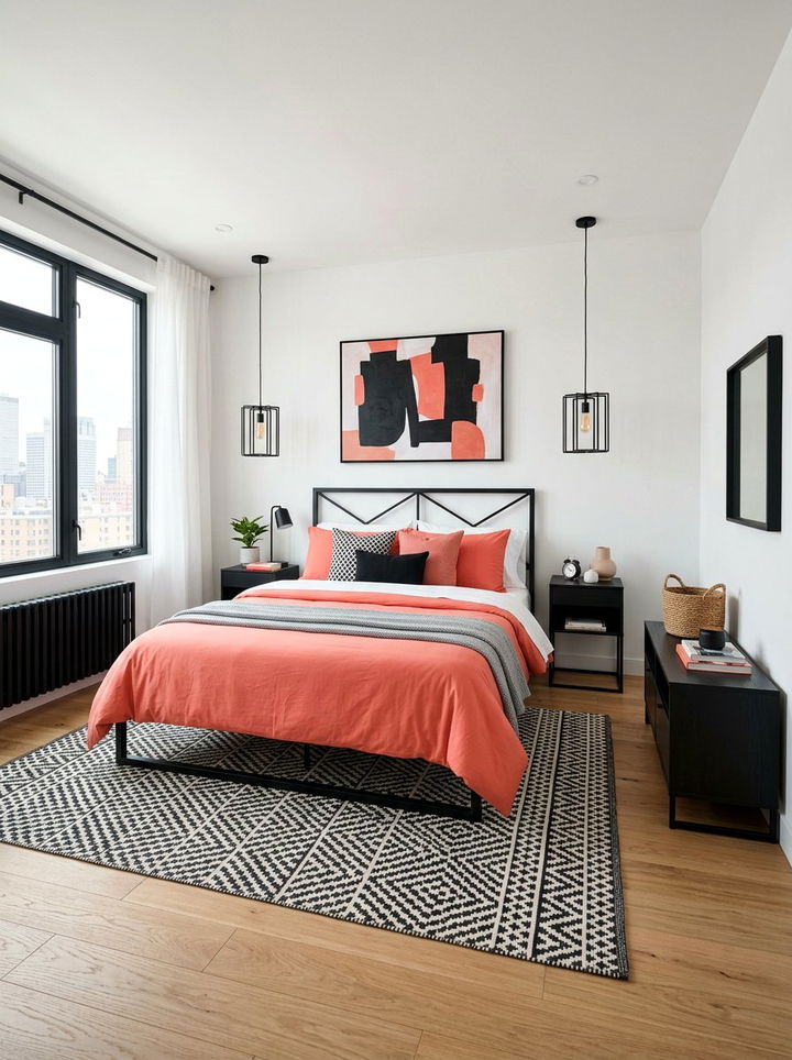 Coral and black bedroom - 30 coral bedroom ideas