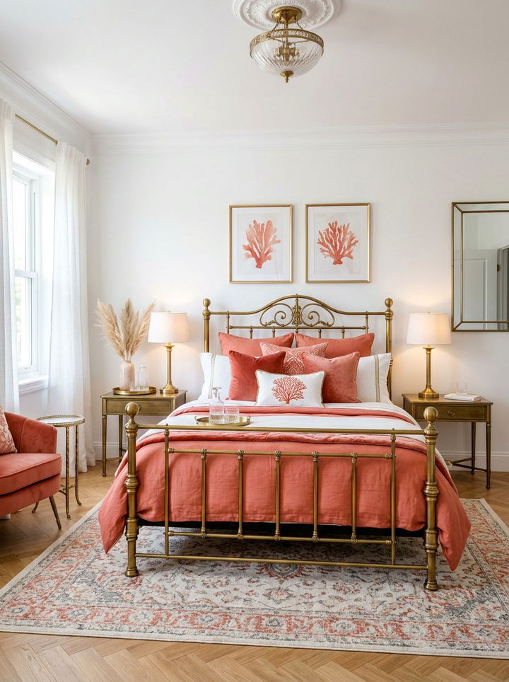 Coral and brass bedroom - 30 coral bedroom ideas