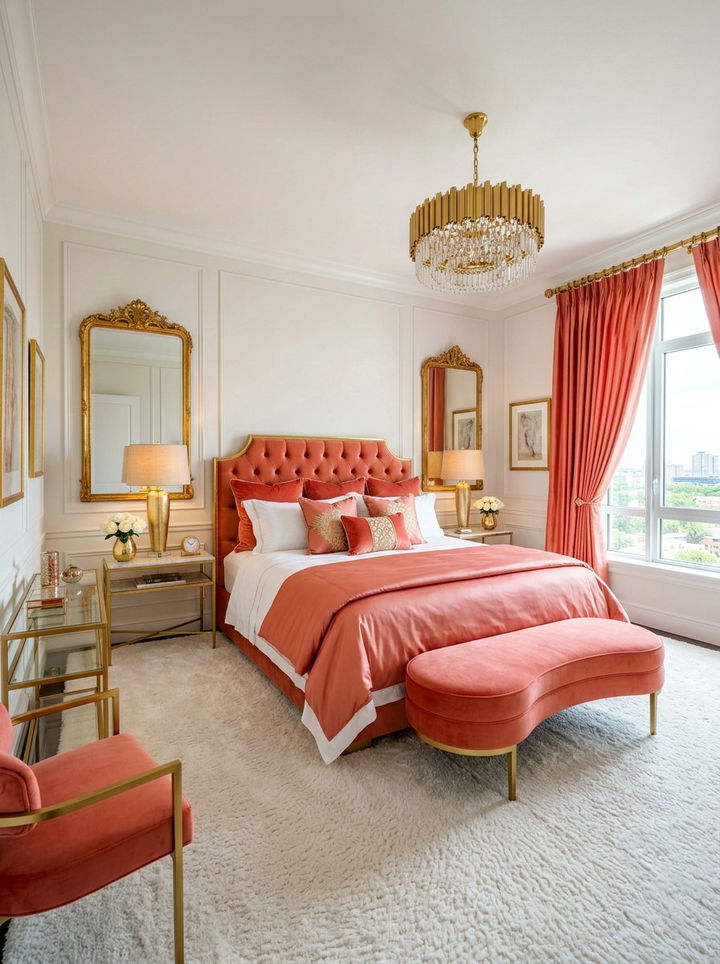 Coral and gold bedroom - 30 coral bedroom ideas